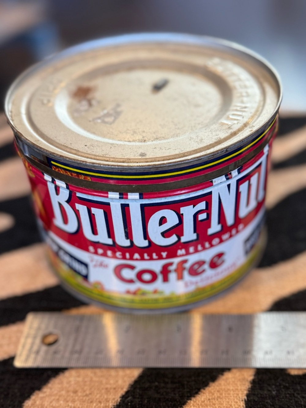 Butter-Nut Coffee Vintage Tin Can - Red & Yellow